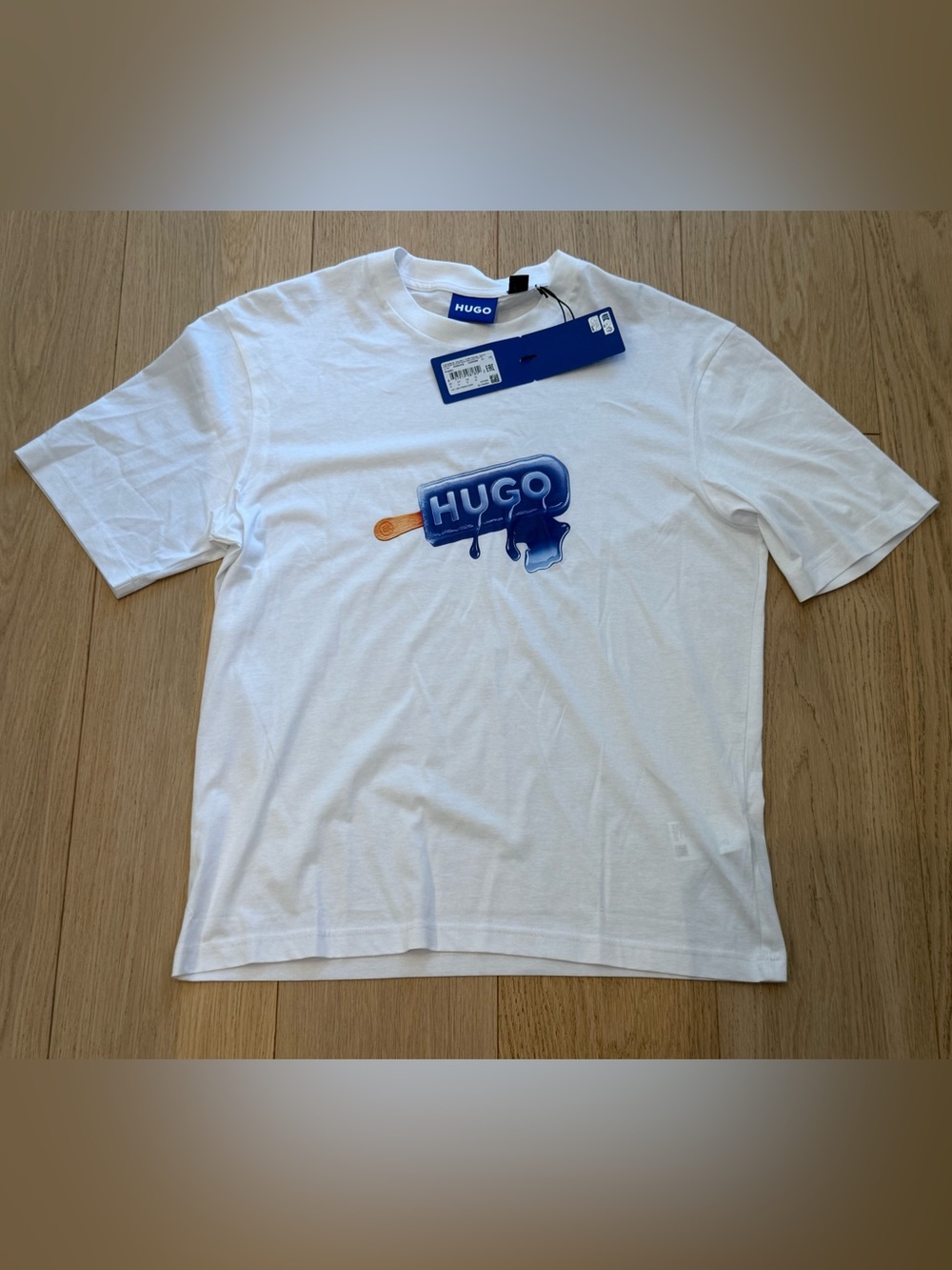 HUGO Graphic Ice Pop T-Shirt White Blue Logo Men’s NWT